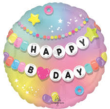 Anagram Happy B-Day pastel round foil balloon (18 in) with HAPPY BDAY letters