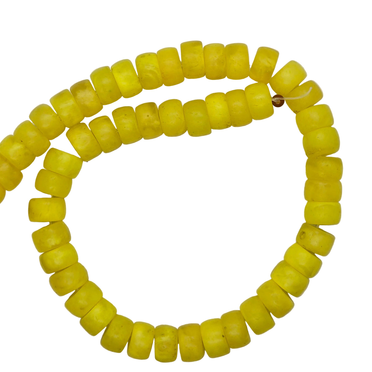 Yellow resin bead strand with rondelle beads, shown in a loop shape.