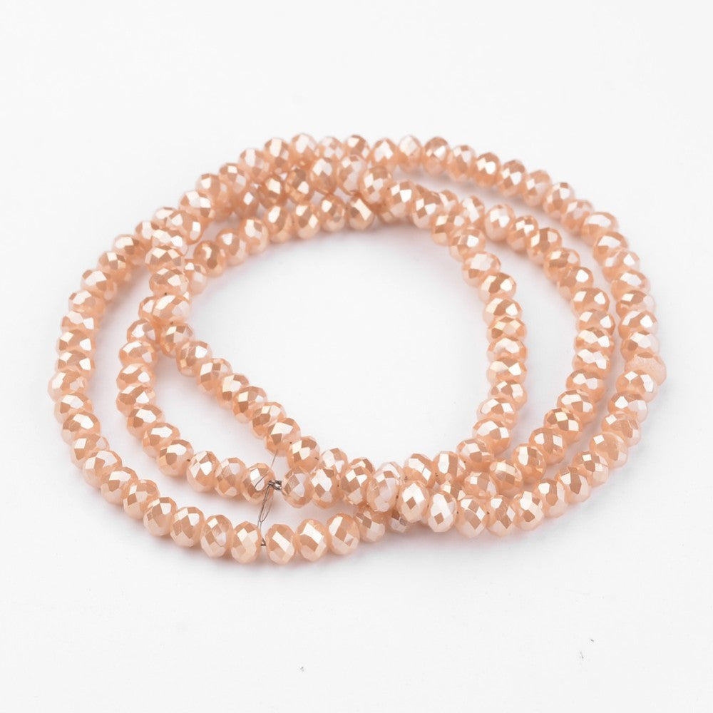 Sandy brown faceted rondelle bead strand, electroplated, coiled loop
