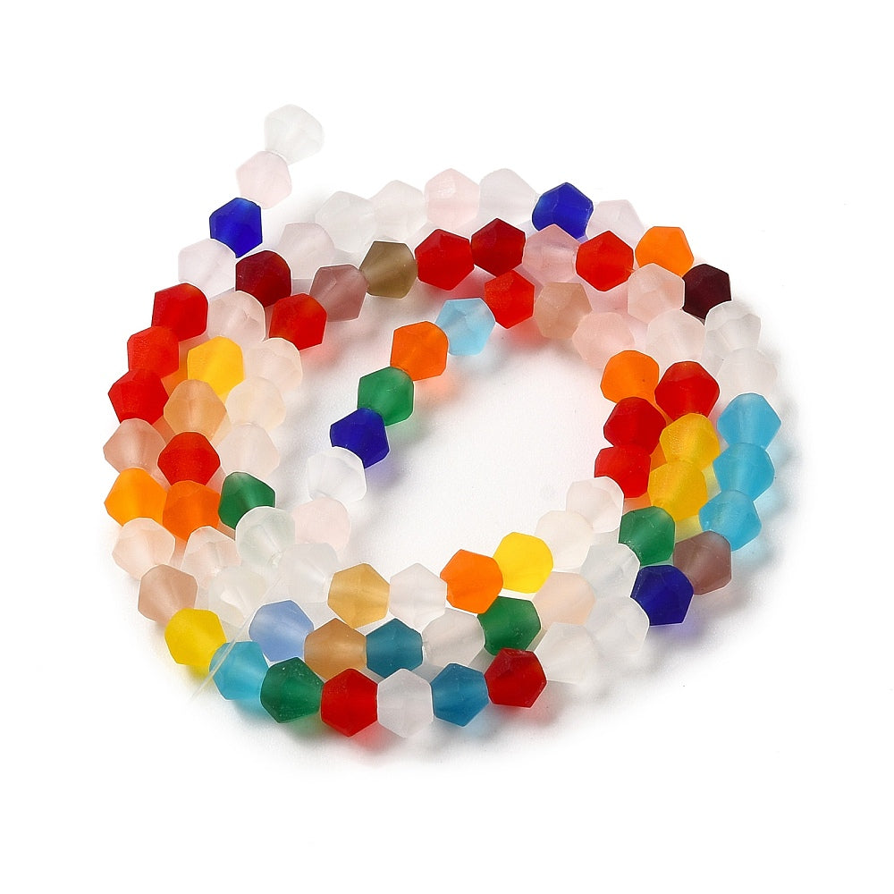 Frosted bicone glass bead strand, multicolor faceted beads with 1mm hole