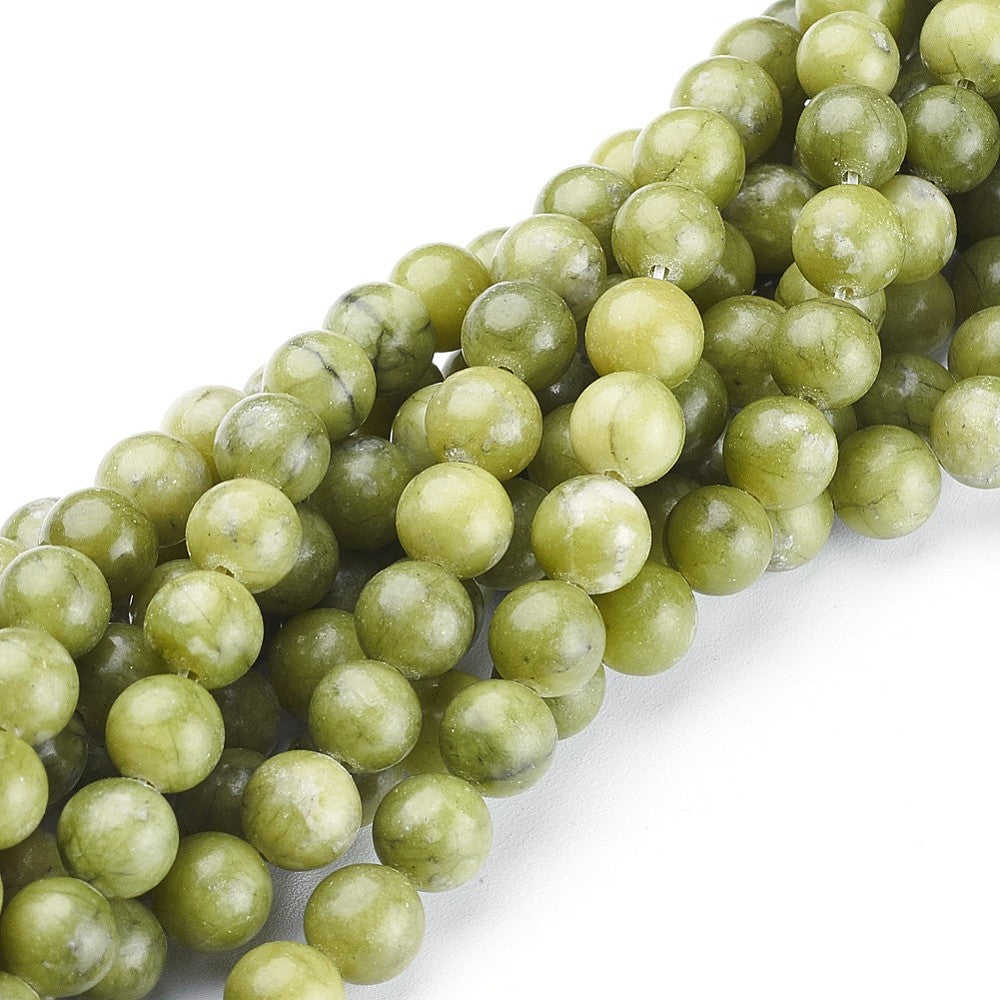 Round jade bead strand in green shades, 8mm beads, smooth polished round beads