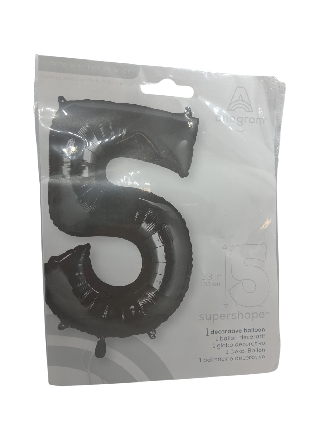 Black foil number 5 balloon, 34-inch tall