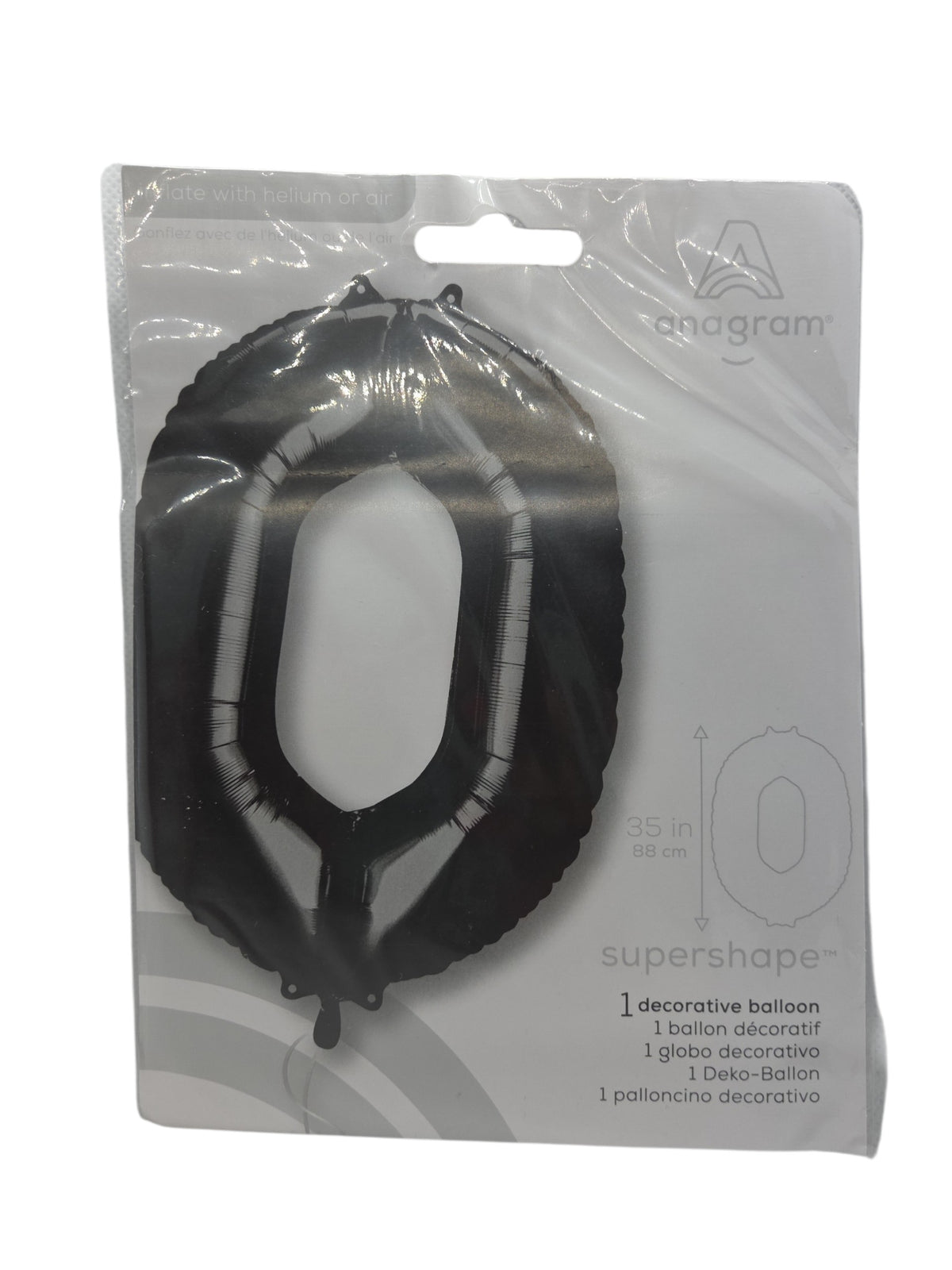 Anagram black foil number 0 balloon, 34 in tall