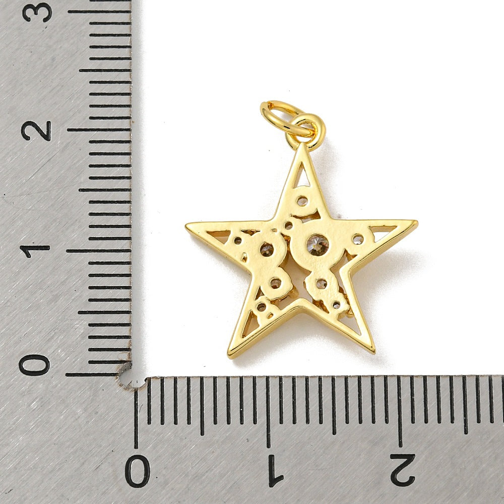 Gold-plated star charm with micro pave cubic zirconia and small hanging loop