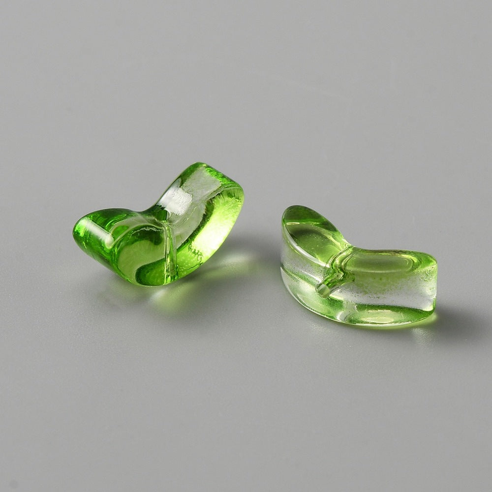 Green tulip-shaped lampwork glass bead pair with central openings