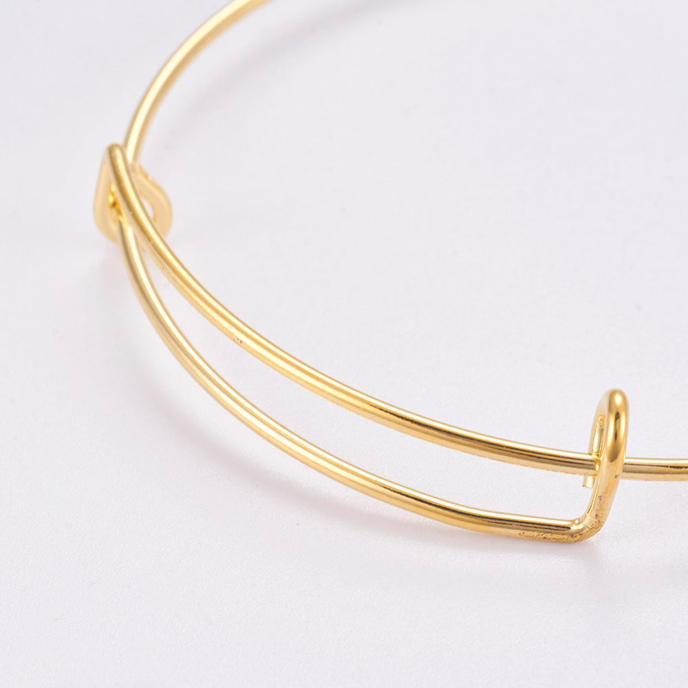 Gold alloy bangle with two parallel wire hoops and hinged clasp