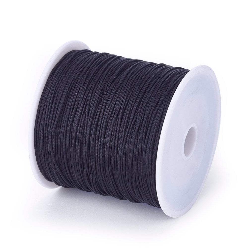 Braided nylon beading cord spool, dark black, 0.8mm