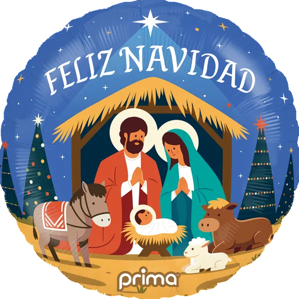 Foil Round Balloon Feliz Navidad Nativity — Prima 18 In