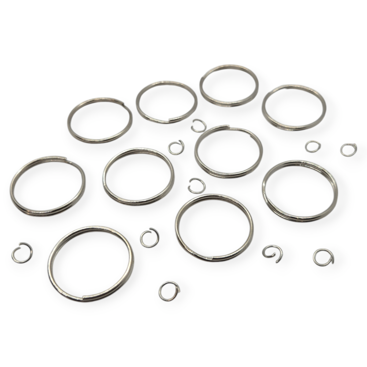 Silver-tone zinc alloy keychain rings with small jump rings, set