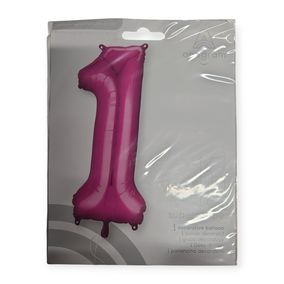 Anagram pink foil number 1 balloon, 34 in tall