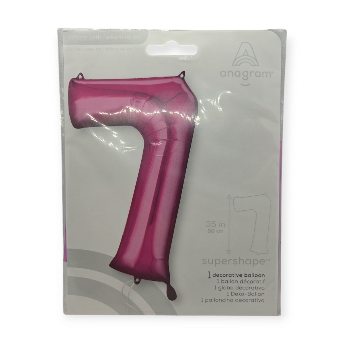 Pink foil supershape number 7 balloon, 35 in tall