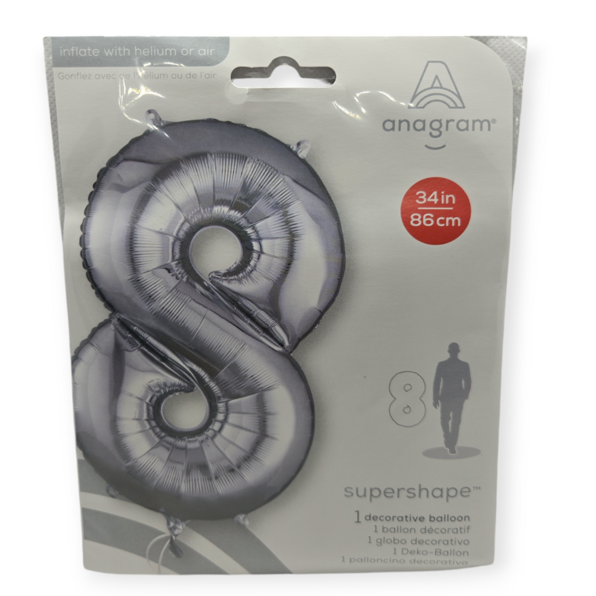 Silver foil 8-shaped balloon, supershape 34 in tall