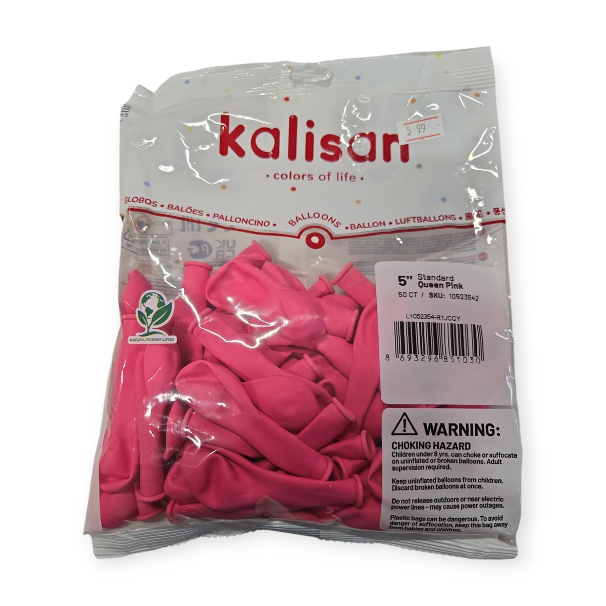 Pink 5-inch latex balloons, 50-count bag, Kalisan
