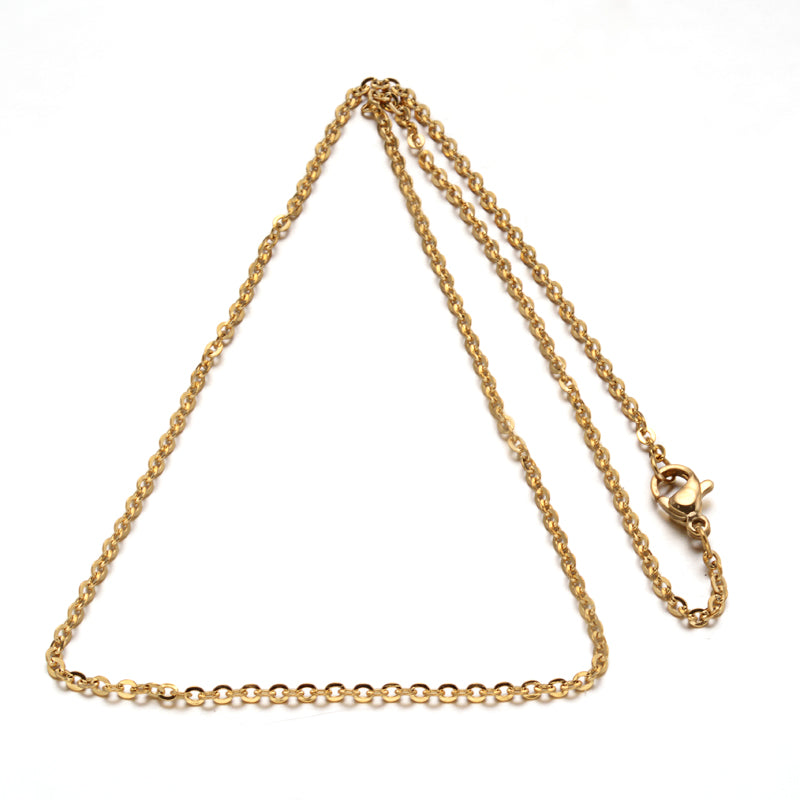 Golden cable chain necklace, full length with looped chain and clasp end
