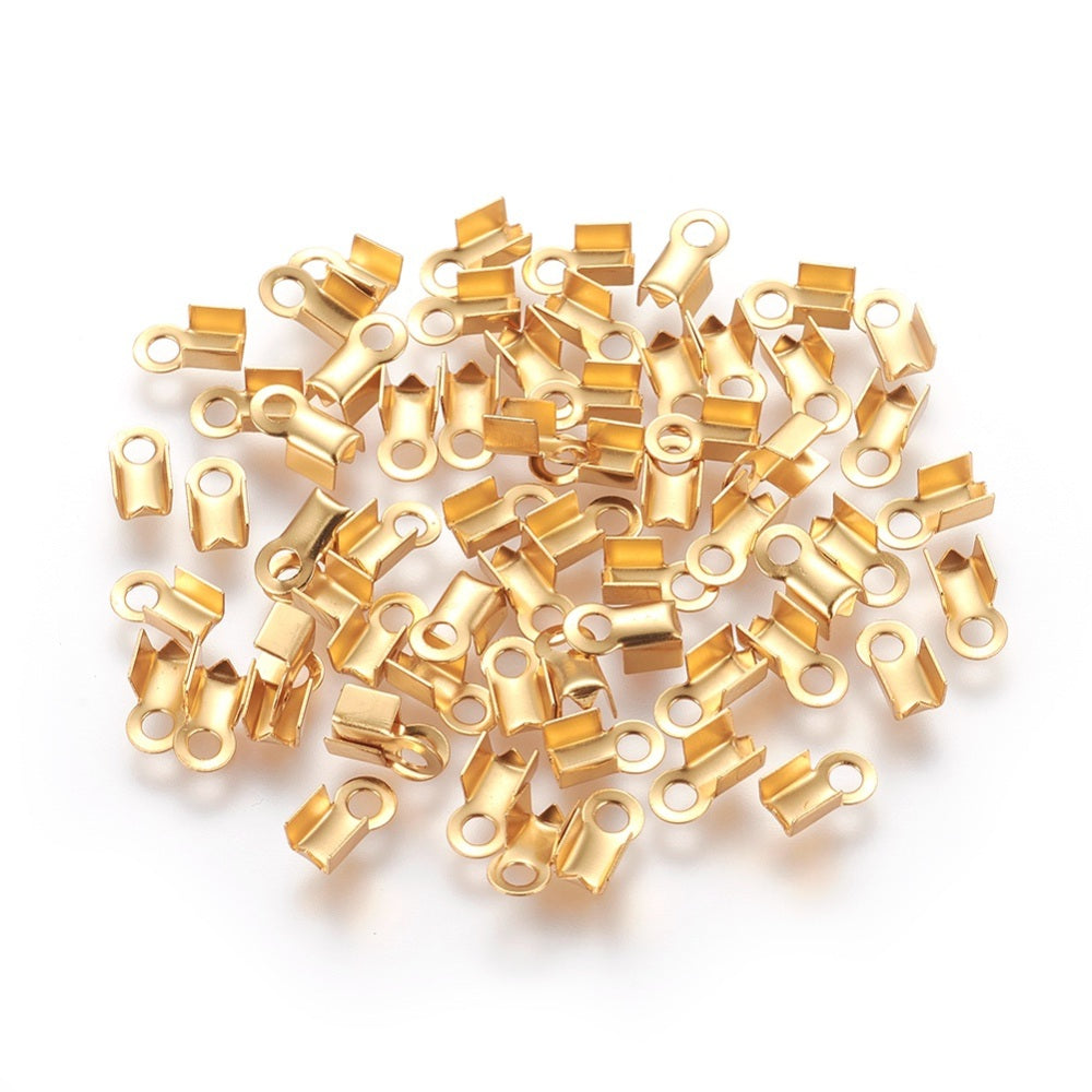 Gold-plated fold-over crimp cord ends, mixed set of small loop clamps