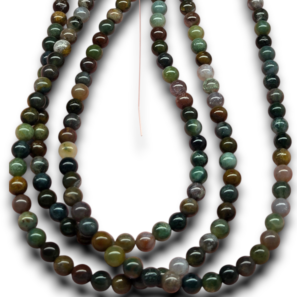Smooth round jasper bead strand, multicolor green brown black beads, 6.5mm
