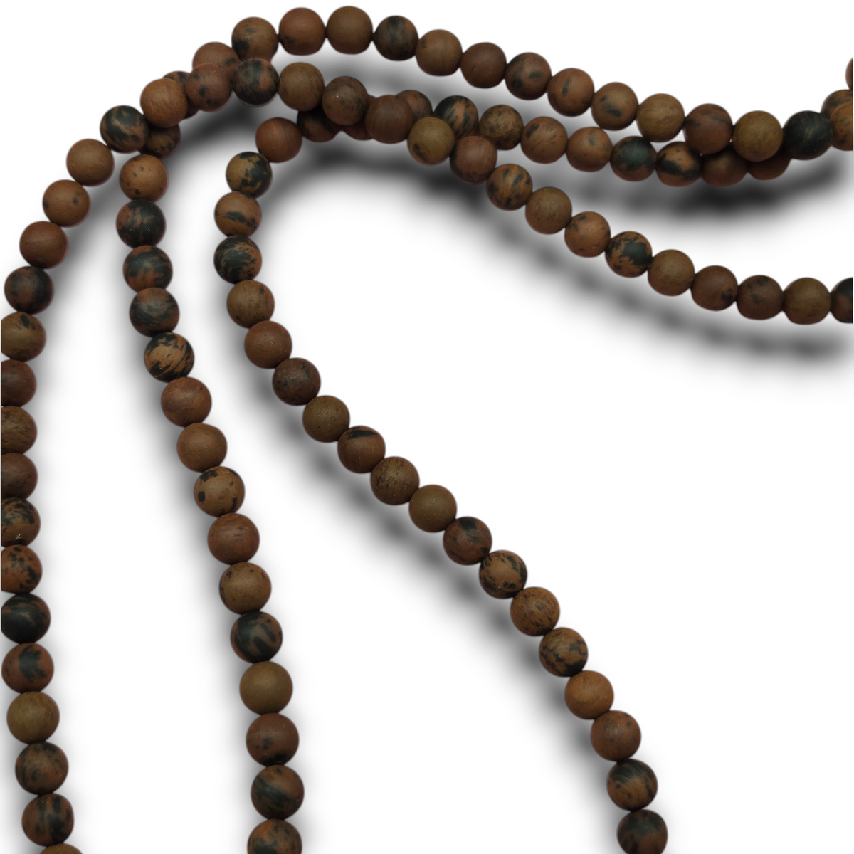 Matte round beaded strand, 6mm dark brown with subtle green-black speckles
