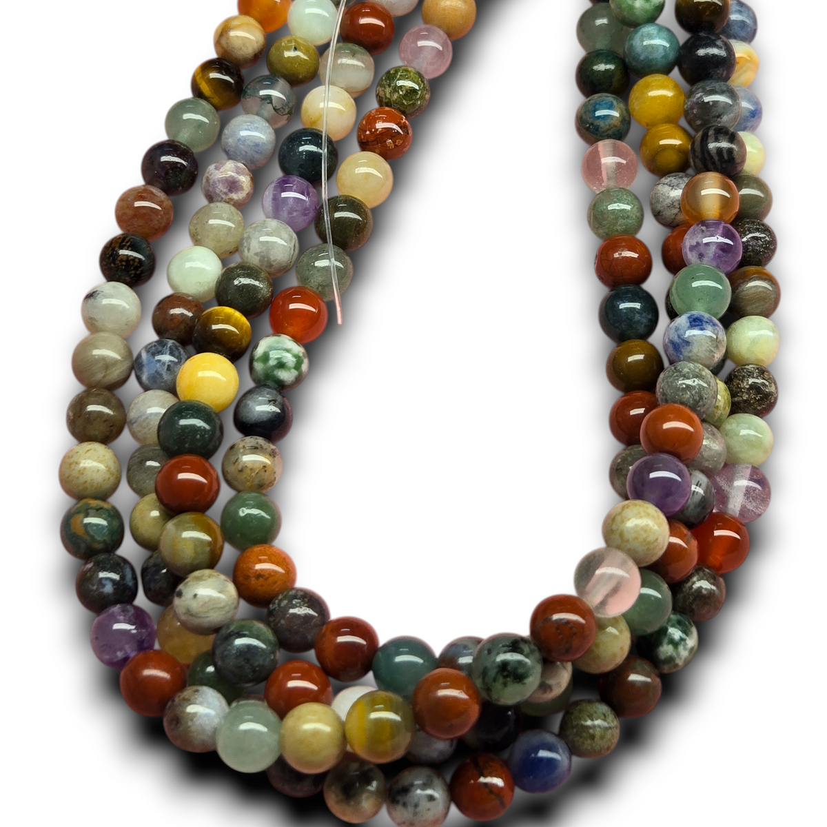Smooth round mixed gemstone beads strand, 6mm multicolor spheres