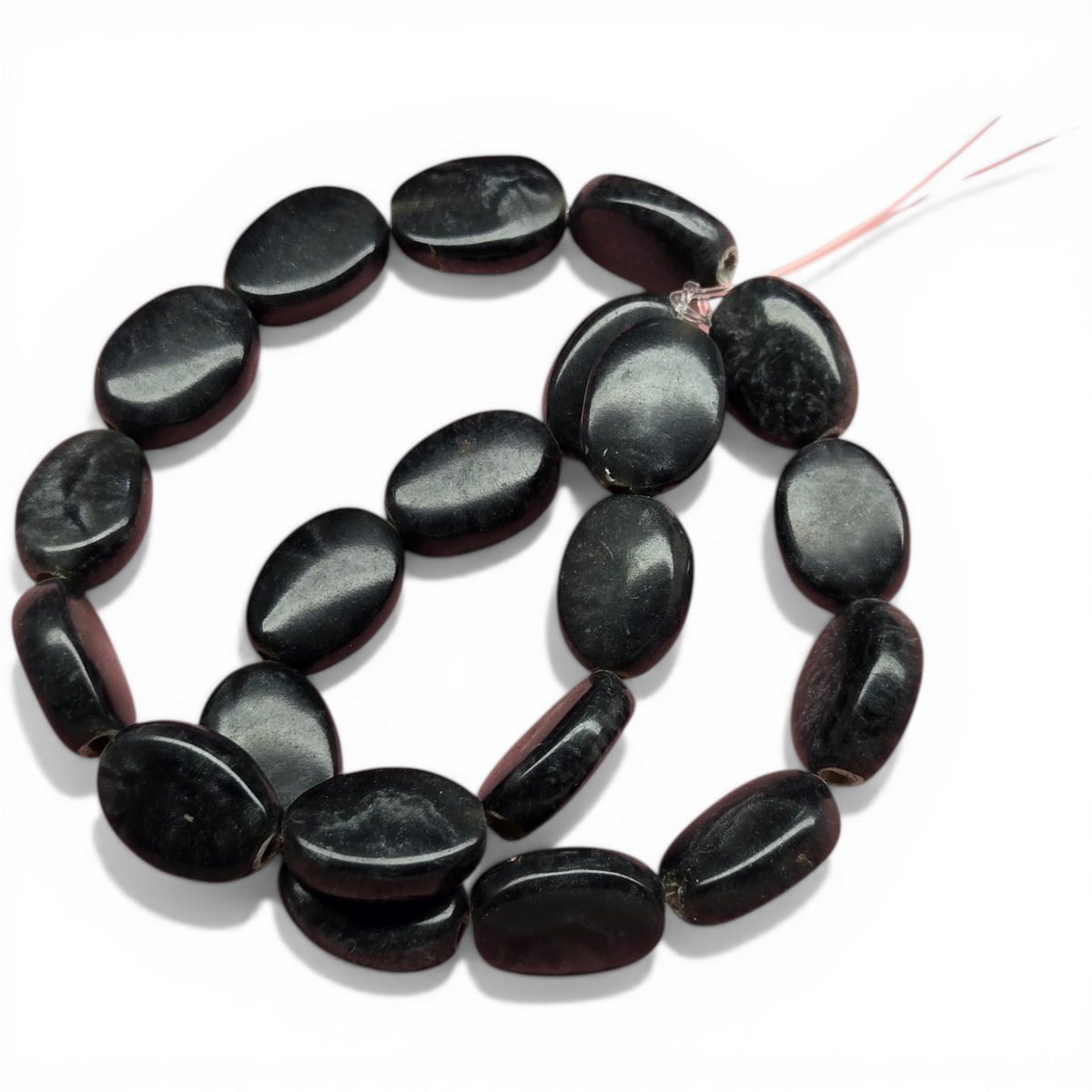 Gray and black swirl oval resin bead strand, 15-inch