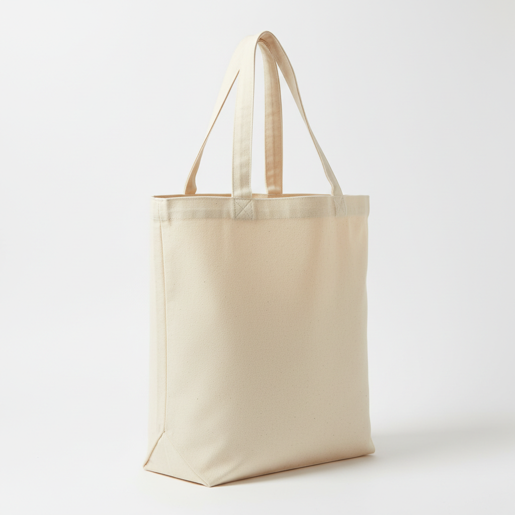 Natural canvas tote bag with long handles, rectangular shape