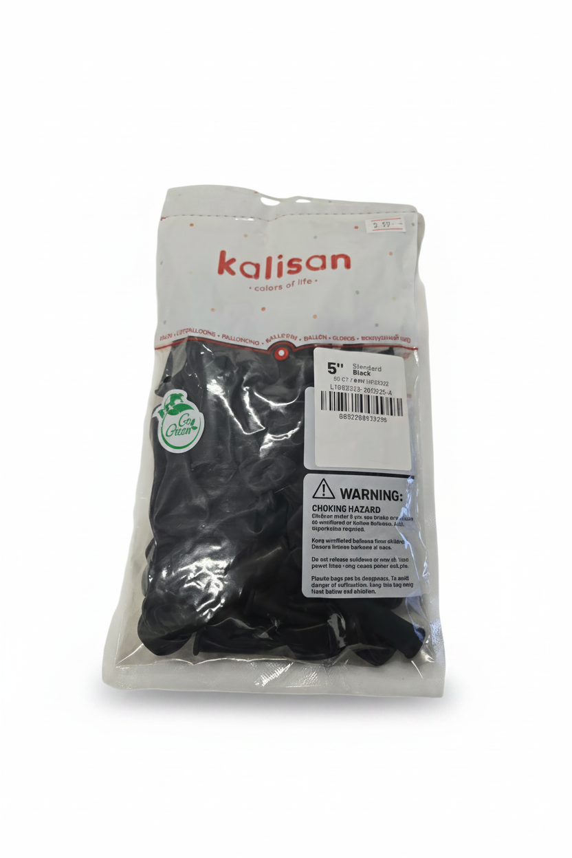 5-inch black natural rubber latex balloons, sealed 50-count bag