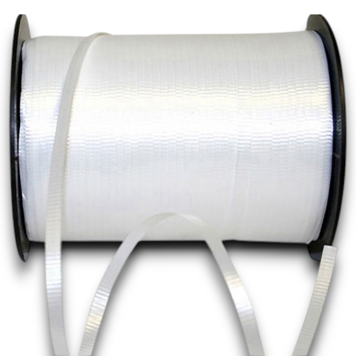 White crimped curling ribbon on a spool, 3/16 inch