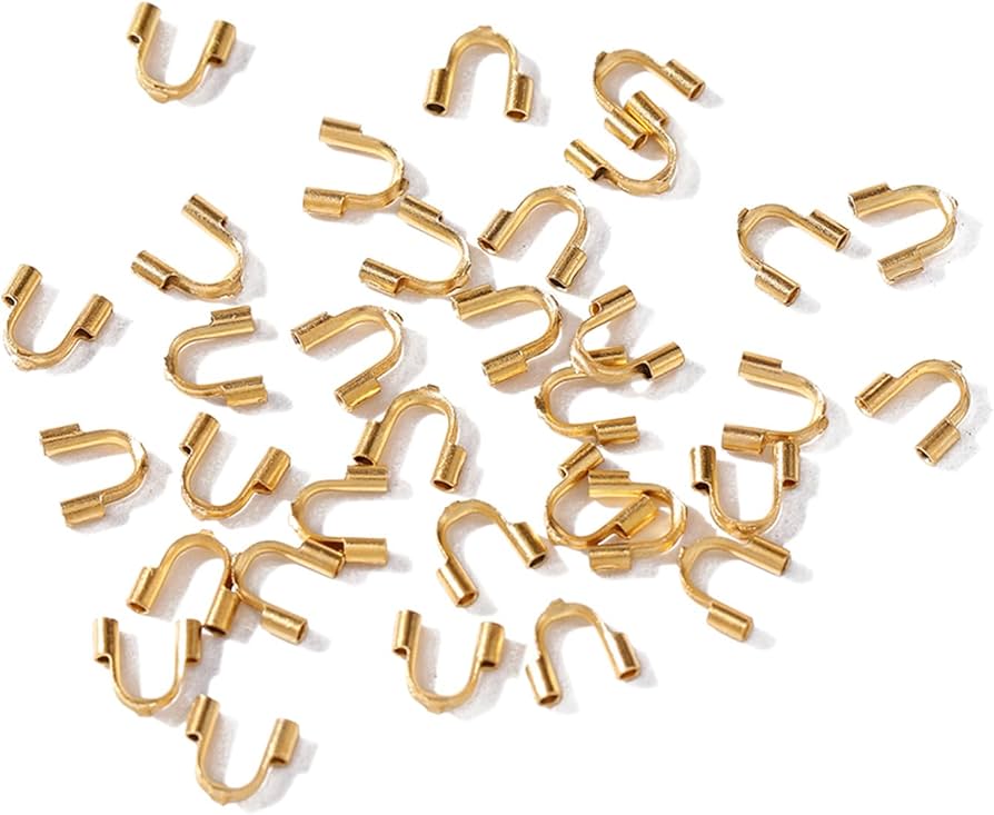 Gold U-shaped wire guard crimps for 4mm jewelry making, pack of 20