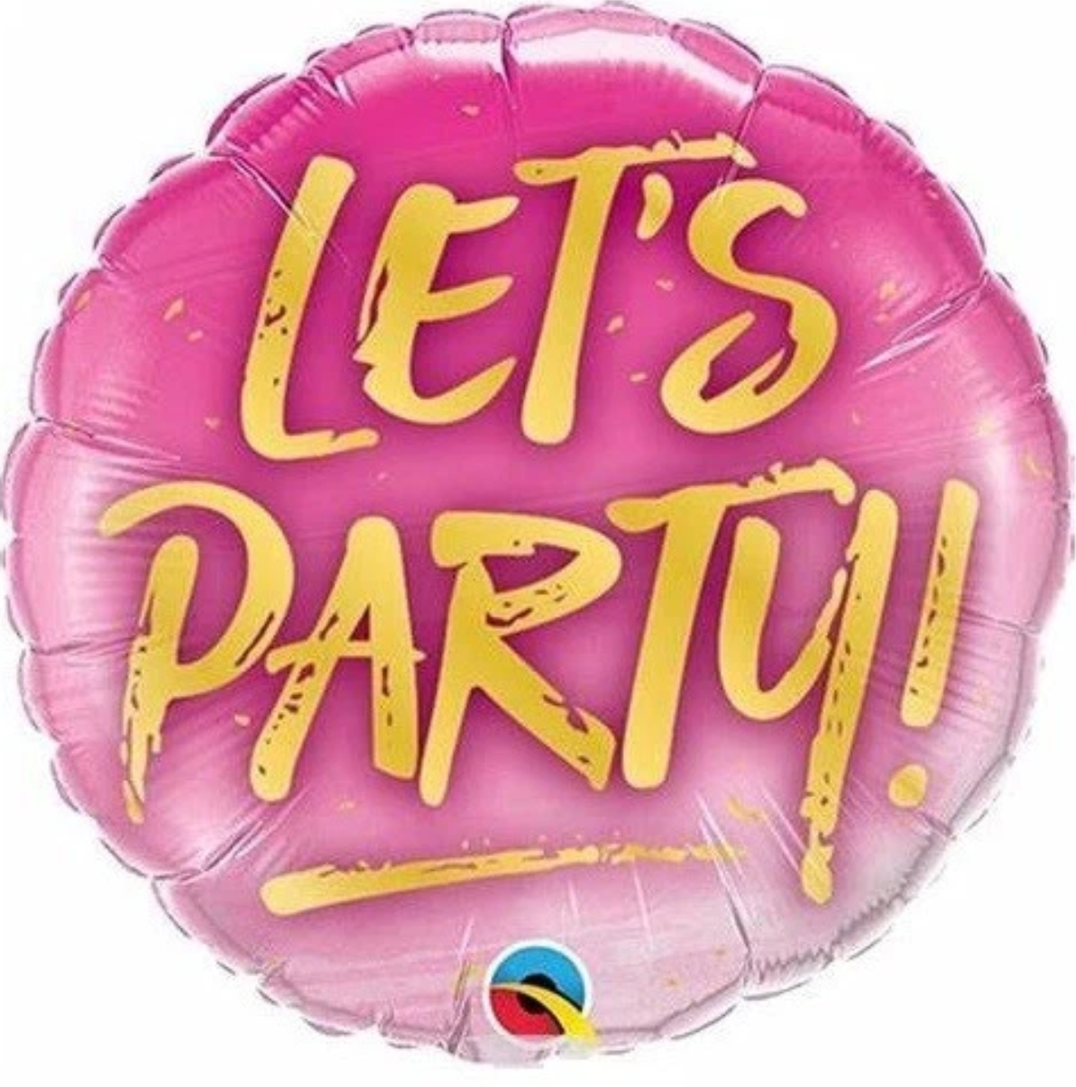 18 in pink round foil balloon with yellow Let's Party! lettering