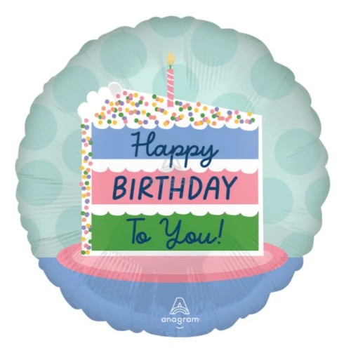 Anagram round foil Happy Birthday to You balloon with candle, blue and pink front