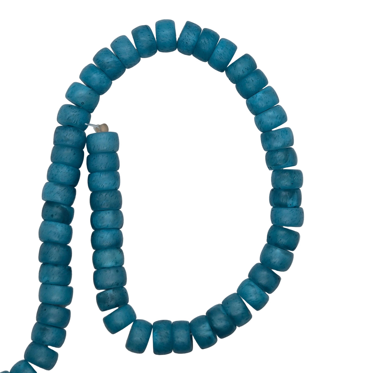 Matte teal rondelle resin beads strand loop on white