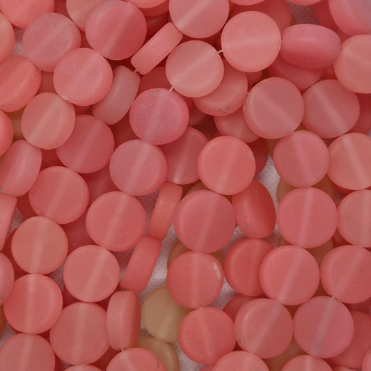 Pink flat rondelle resin beads, matte translucent look