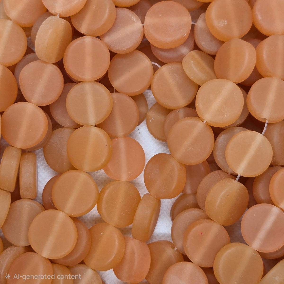 Peach flat round resin beads strand, assorted close-up
