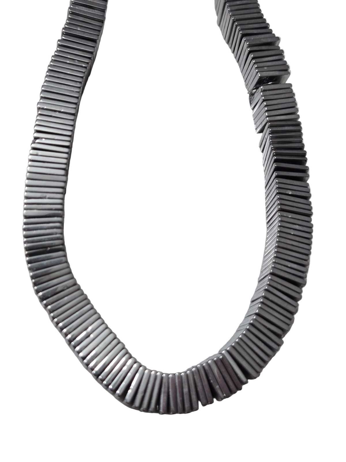 Square hematite bead necklace with 10mm silver-gray beads