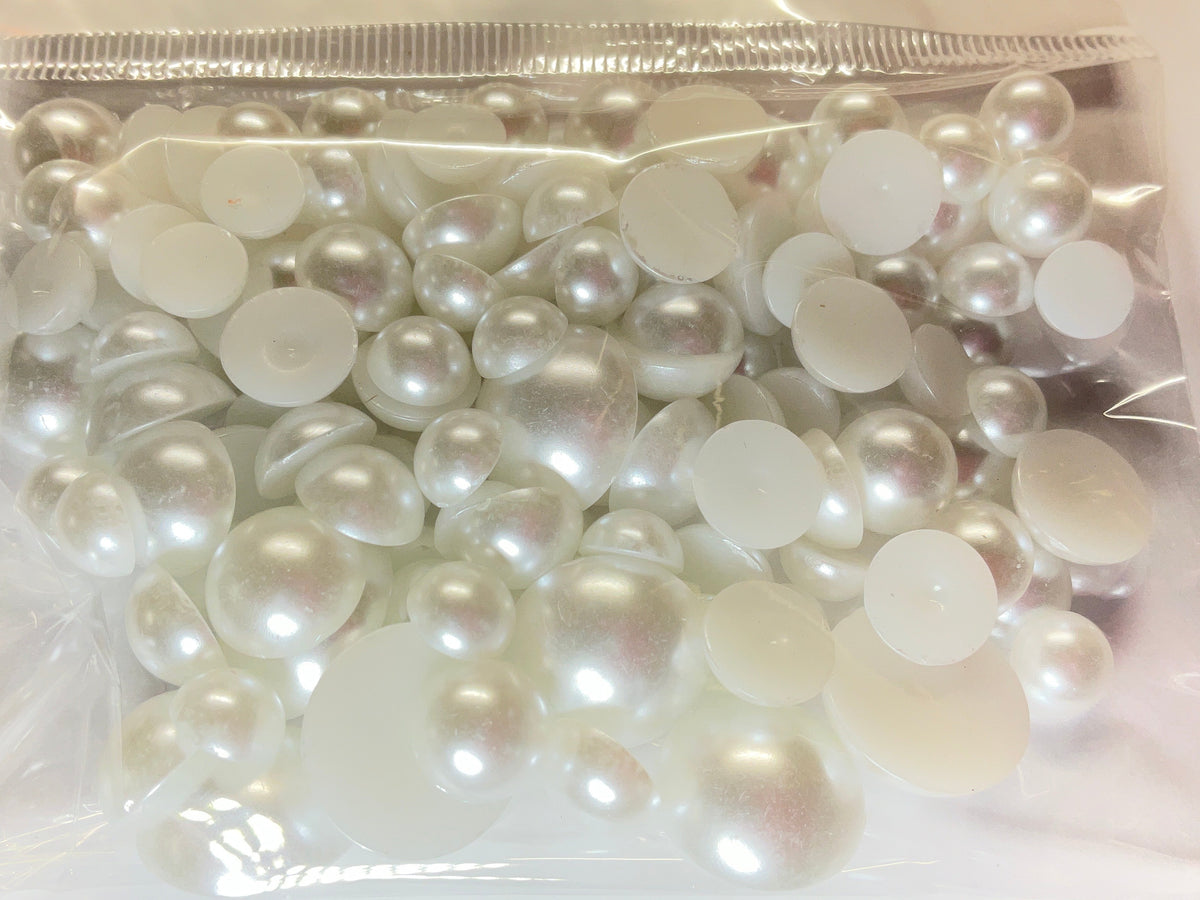 Bag of flat back pearls with white round pearl accents for crafts and jewelry