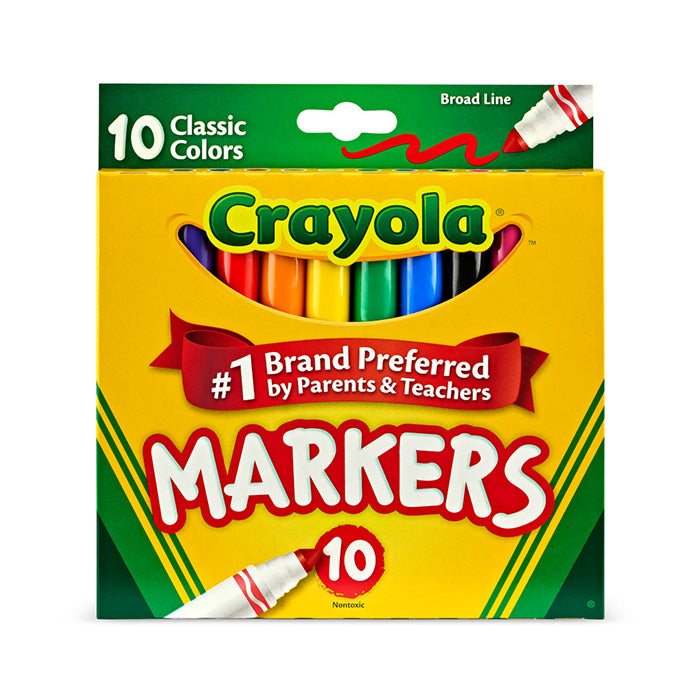 Crayola 10 classic color marker set in retail box with broad line tips