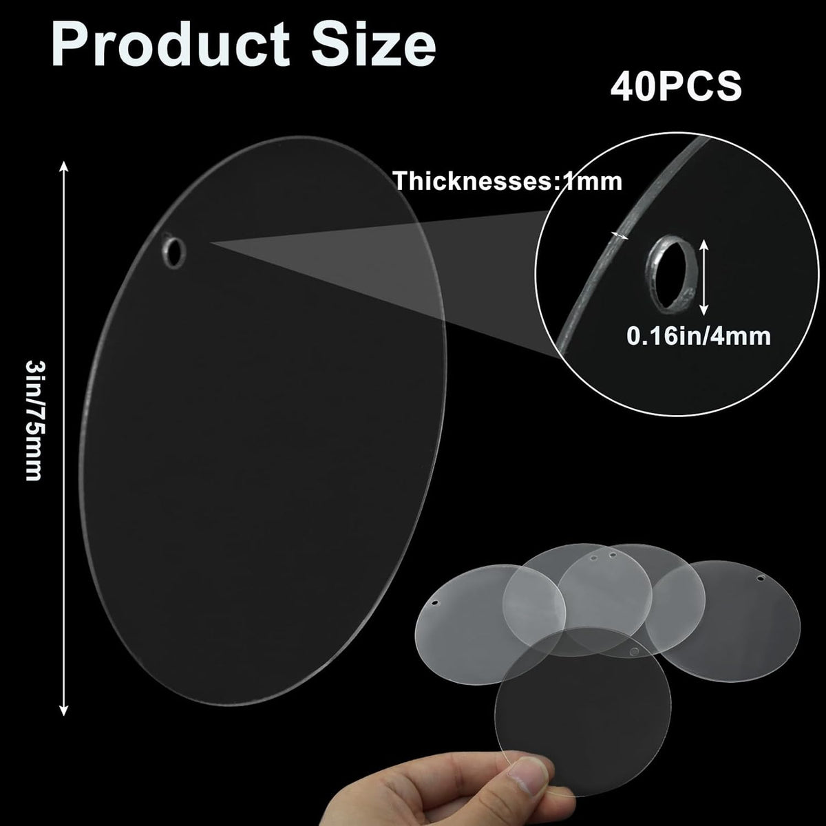 Clear acrylic round blank discs, pre-drilled hole, about 3 inch, 1mm thick