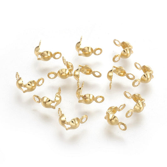 Gold-plated bead tip calotte ends with looped openings, multiple pieces