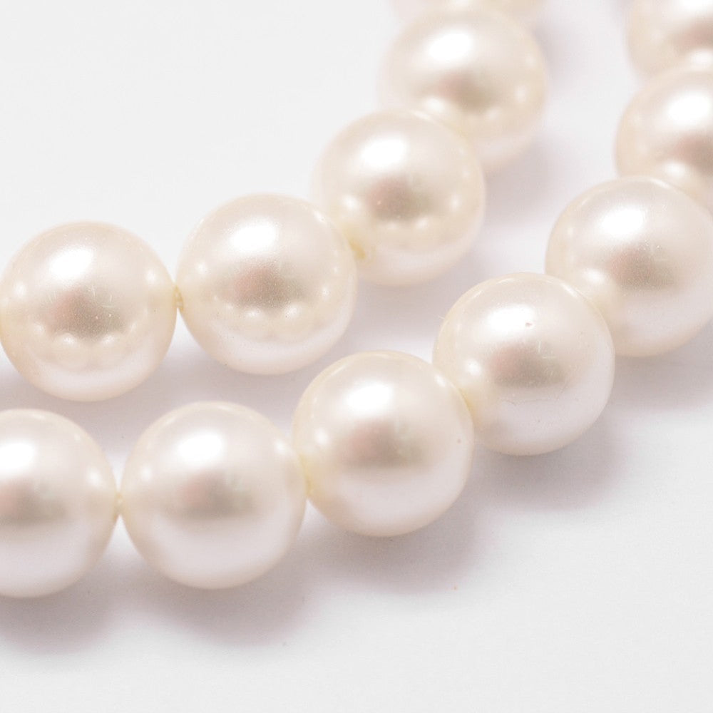 Round pearl beads detail, glossy creamy-white luster