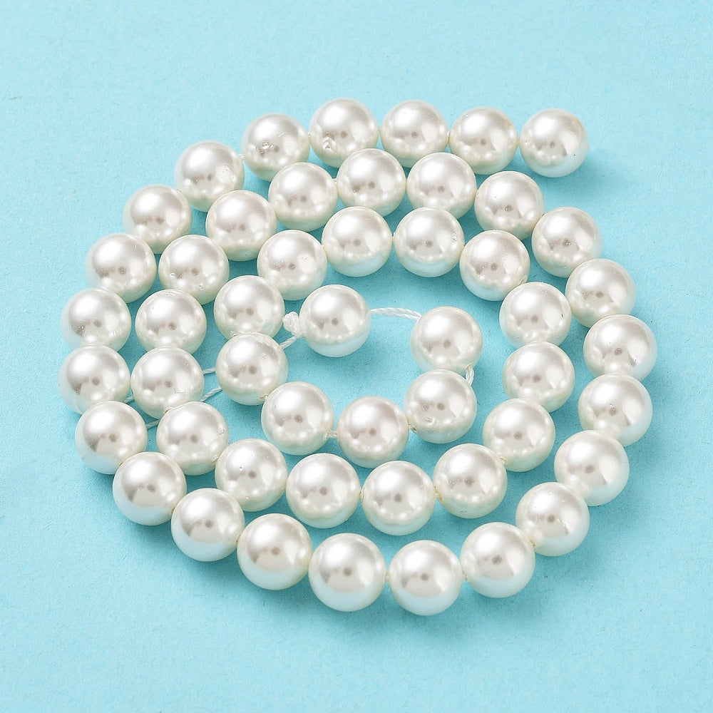 Round white pearl beads strand, looped with even spacing between beads