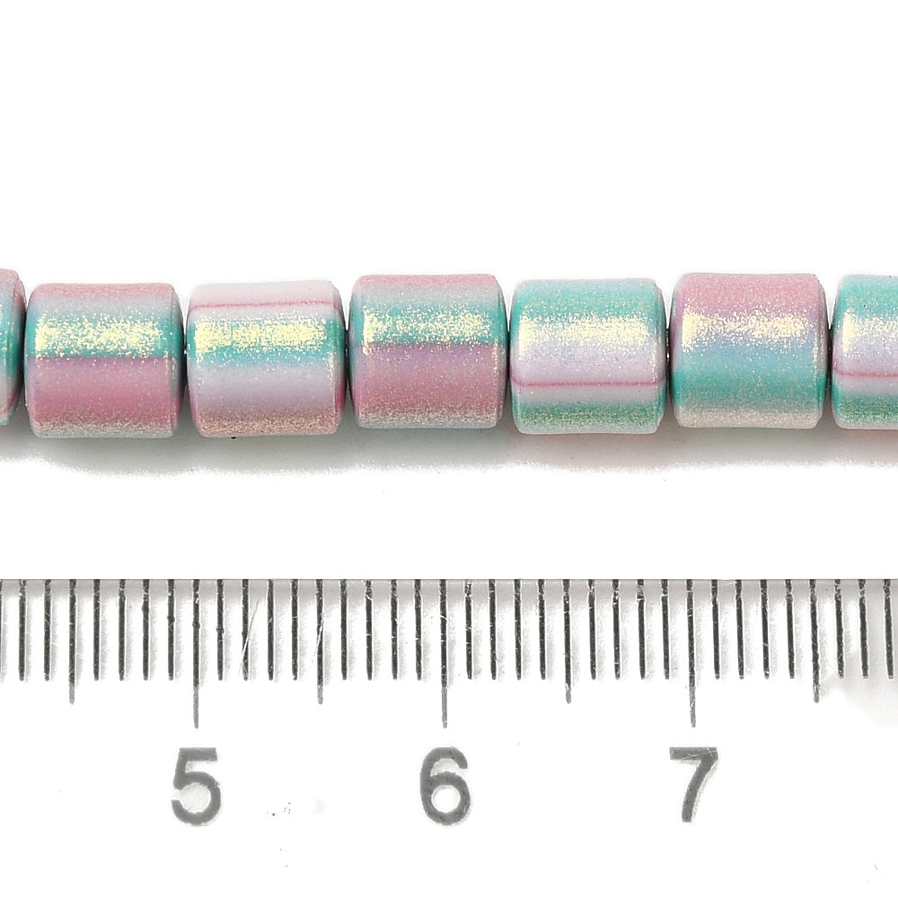 Glitter polymer clay beads strand with ruler size, turquoise and pink iridescent