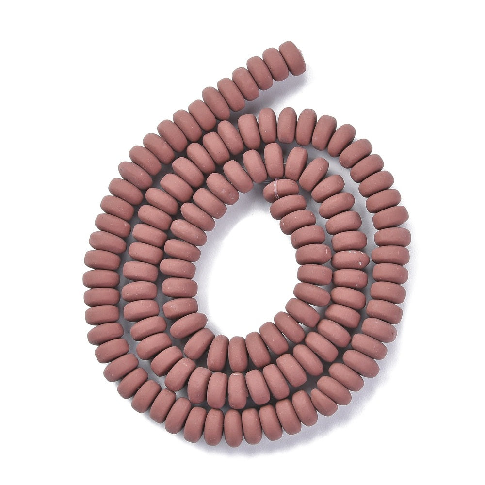 Saddle brown flat round polymer clay beads strand, looped shape