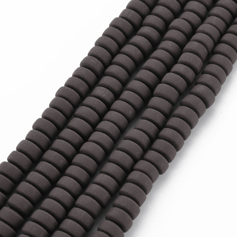Flat round dark brown beads strand, tightly coiled with ridged edges