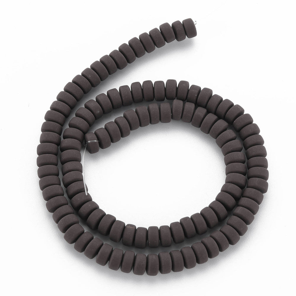 Circular loop of flat round dark brown beads, matte finish
