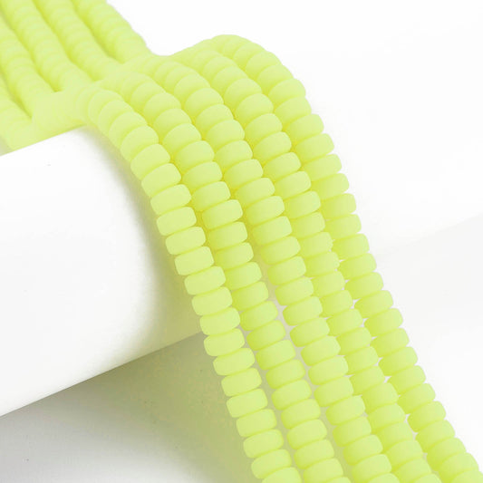 Yellow flat round polymer clay bead strand, tiny discs with a smooth matte finish