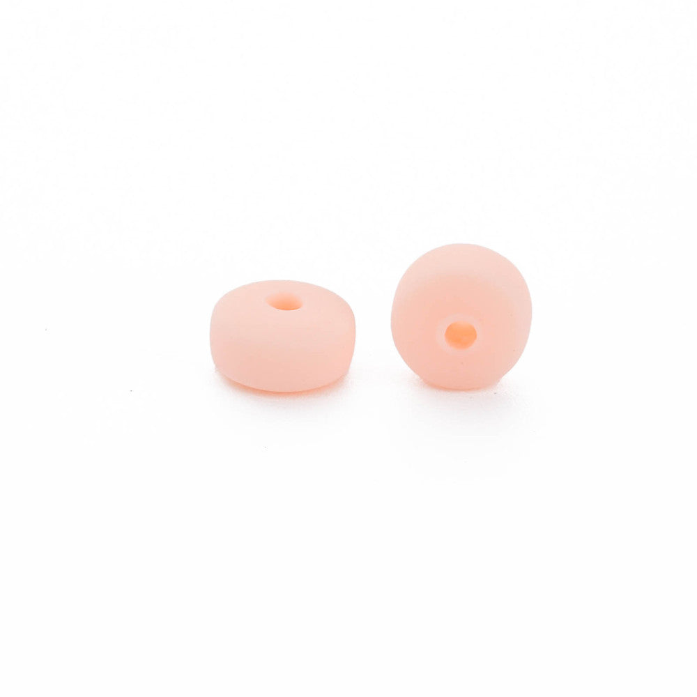Flat round polymer clay beads, pale pink, center hole