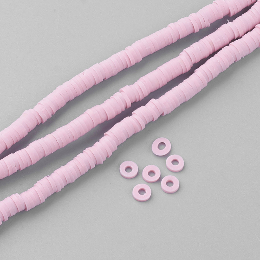 Pink heishi beads strand with round disc beads and matching bead rings