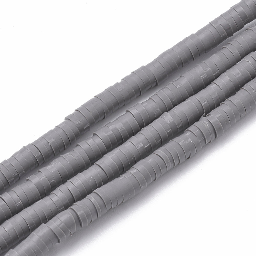 Gray heishi bead strand, flat round disc beads with center holes