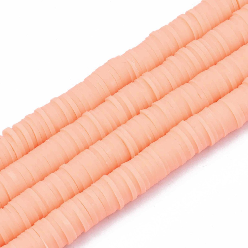 Light salmon heishi disc beads strand, thin stacked discs with center holes