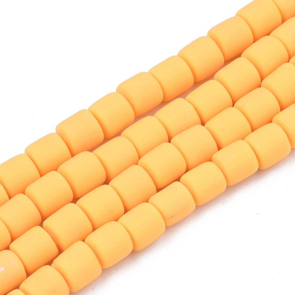 Orange polymer clay bead strand with 6mm round-cornered tube beads