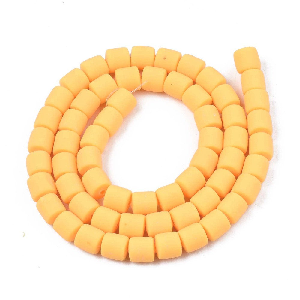 Orange polymer clay bead strand, 6mm cube-shaped tube beads in a loop